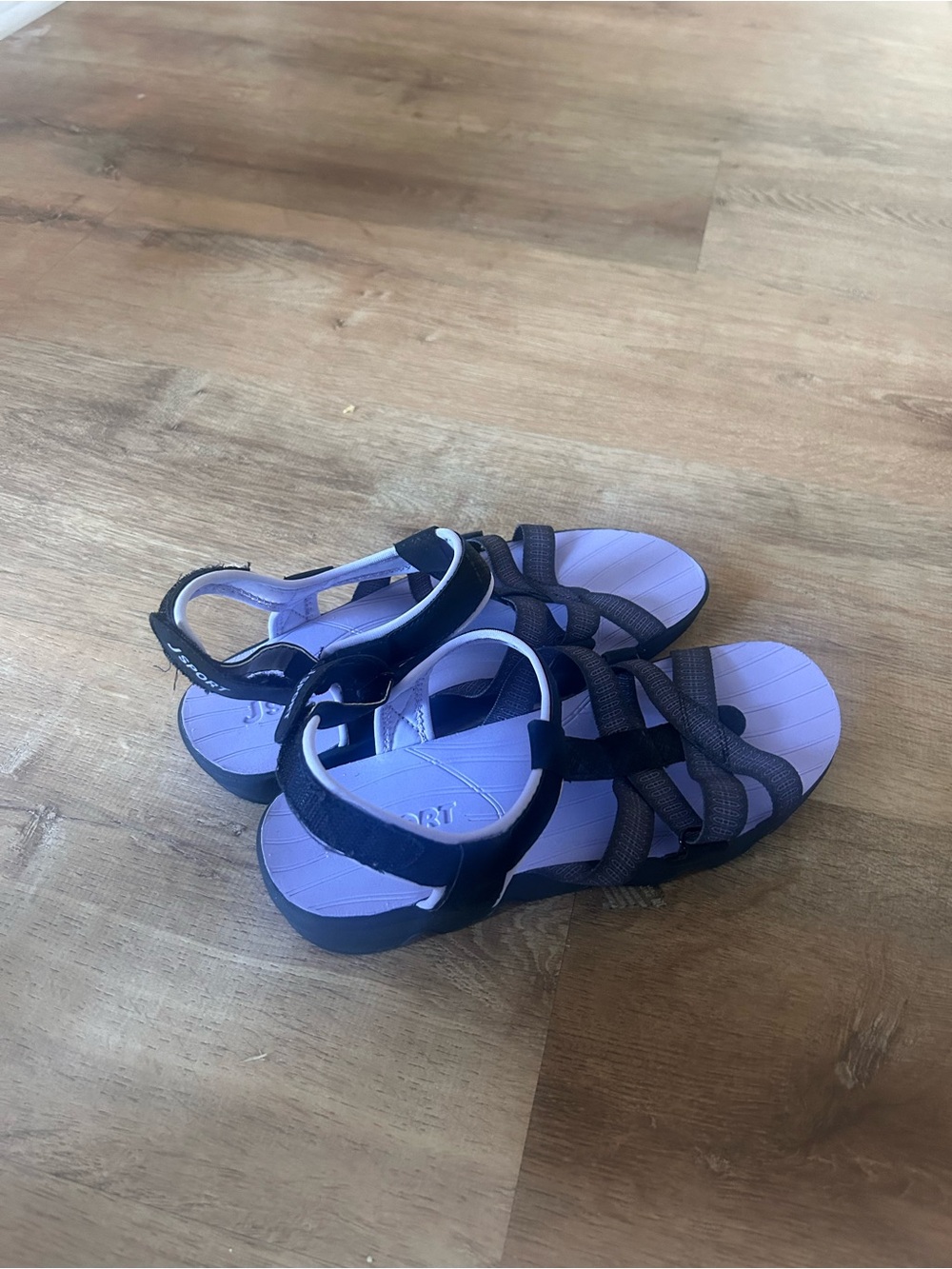 Women’s Black Strappy Sandals with Lavender Footbed